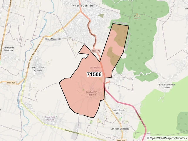Mapa del código postal 71506, San Martín Tilcajete, Oaxaca