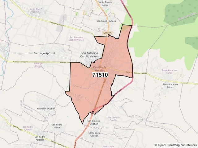 Mapa del código postal 71510, Ocotlán de Morelos, Oaxaca
