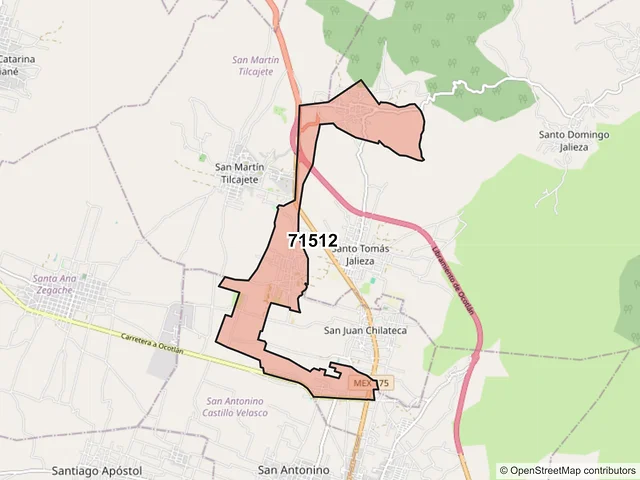 Mapa del código postal 71512, Ocotlán de Morelos, Oaxaca