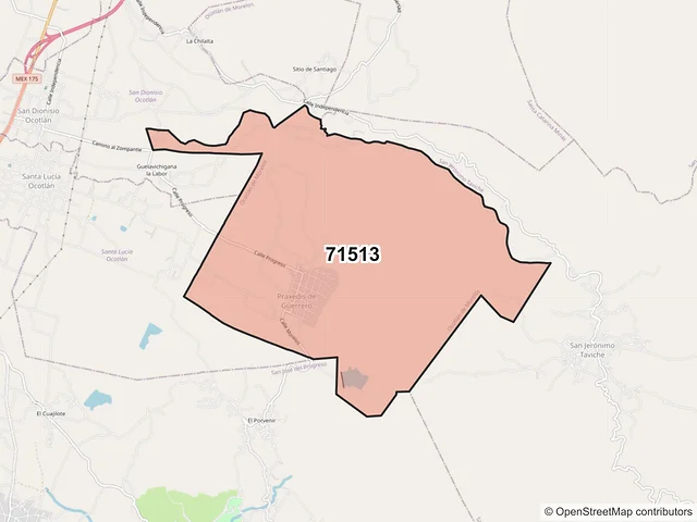 Mapa del código postal 71513, Ocotlán de Morelos, Oaxaca