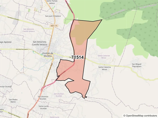 Mapa del código postal 71514, Ocotlán de Morelos, Oaxaca
