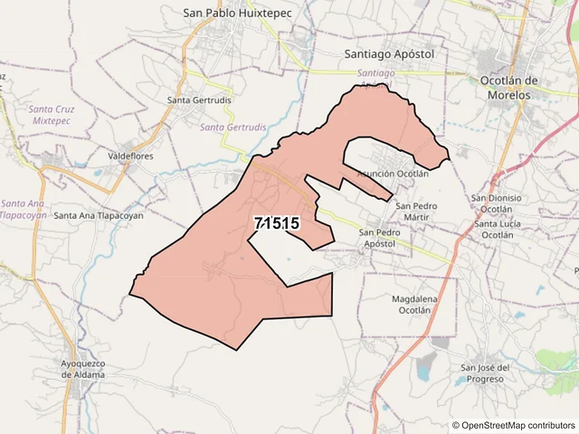 Mapa del código postal 71515, Ocotlán de Morelos, Oaxaca