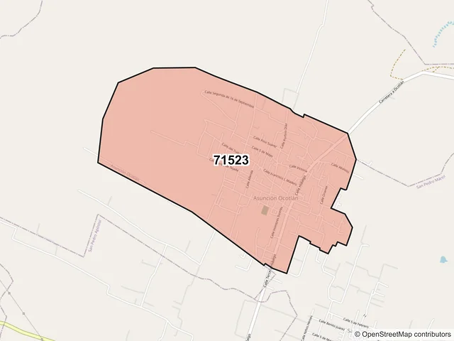 Mapa del código postal 71523, Asunción Ocotlán, Oaxaca
