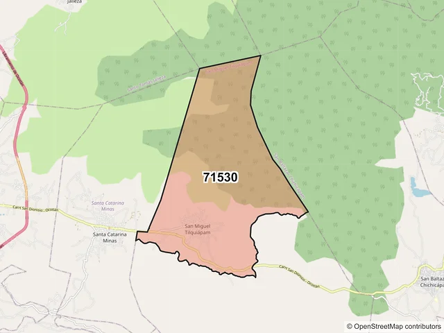 Mapa del código postal 71530, San Miguel Tilquiápam, Oaxaca