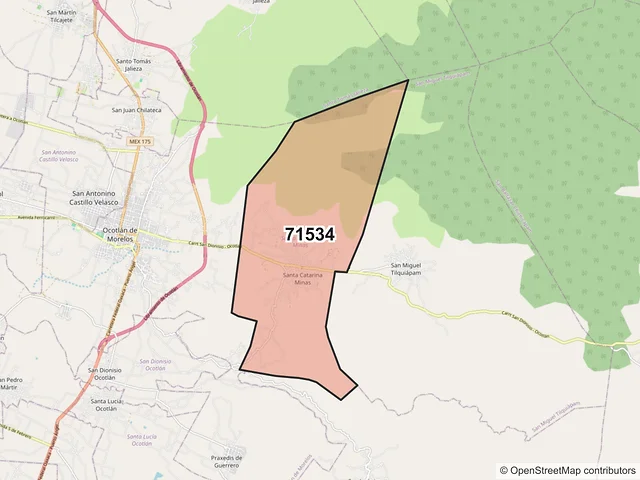 Mapa del código postal 71534, Santa Catarina Minas, Oaxaca