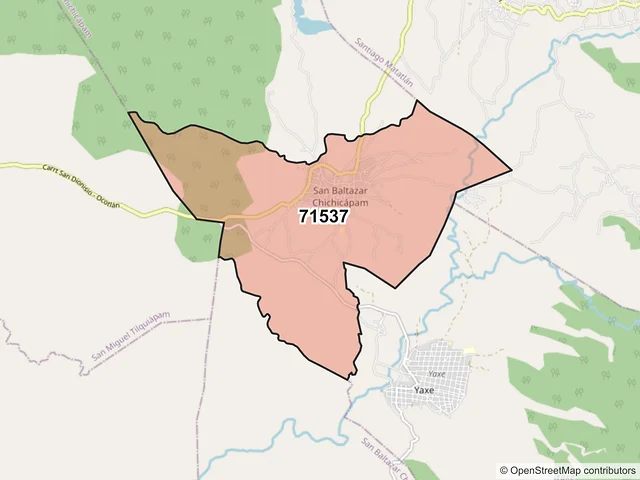 Mapa del código postal 71537, San Baltazar Chichicápam, Oaxaca