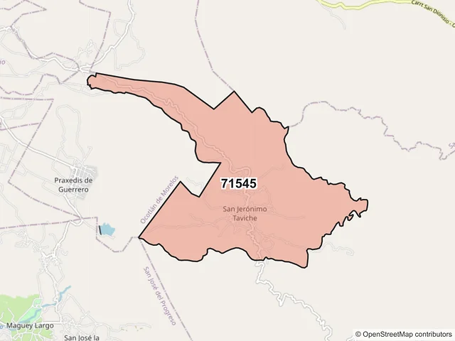 Mapa del código postal 71545, San Jerónimo Taviche, Oaxaca