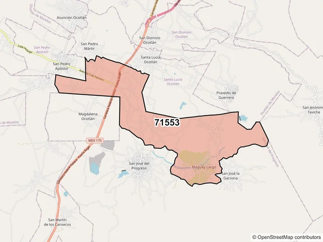Mapa del código postal 71553, San José del Progreso, Oaxaca
