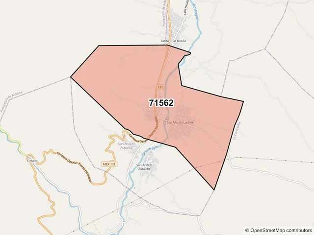 Mapa del código postal 71562, San Martín Lachilá, Oaxaca