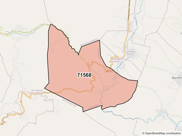 Mapa del código postal 71568, La Compañía, Oaxaca