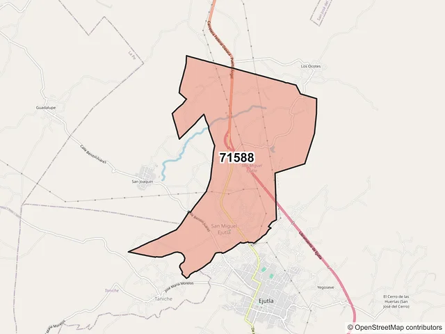 Mapa del código postal 71588, San Miguel Ejutla, Oaxaca