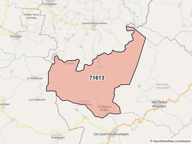 Mapa del código postal 71613, San Juan Cacahuatepec, Oaxaca