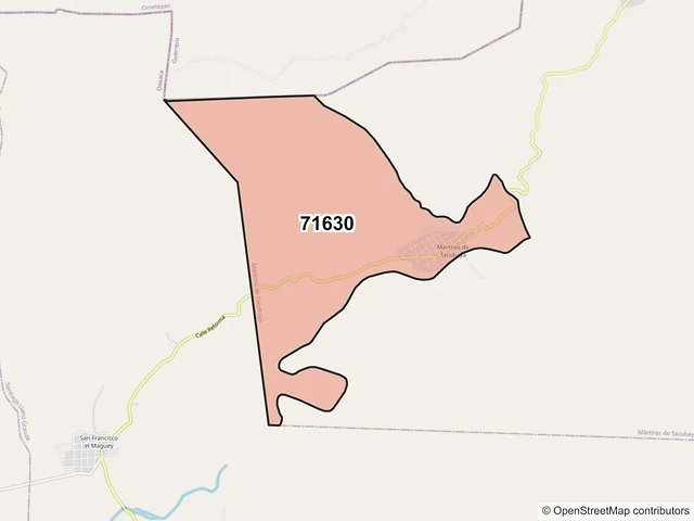 Mapa del código postal 71630, Mártires de Tacubaya, Oaxaca