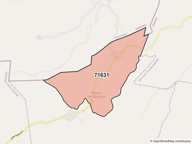 Mapa del código postal 71631, Mártires de Tacubaya, Oaxaca