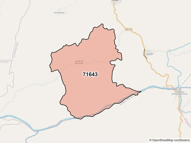 Mapa del código postal 71643, San Sebastián Ixcapa, Oaxaca