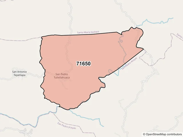 Mapa del código postal 71650, San Antonio Tepetlapa, Oaxaca