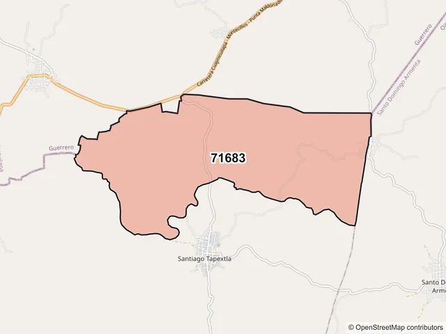 Mapa del código postal 71683, Santiago Tapextla, Oaxaca