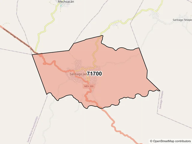 Mapa del código postal 71700, Santiago Jamiltepec, Oaxaca