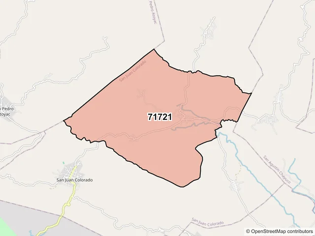 Mapa del código postal 71721, San Juan Colorado, Oaxaca