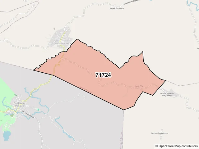 Mapa del código postal 71724, San Juan Colorado, Oaxaca