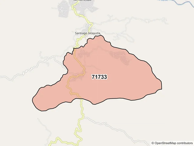 Mapa del código postal 71733, Santiago Ixtayutla, Oaxaca