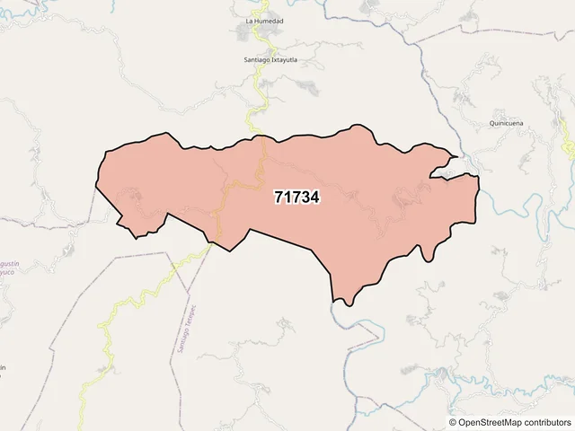 Mapa del código postal 71734, Santiago Ixtayutla, Oaxaca
