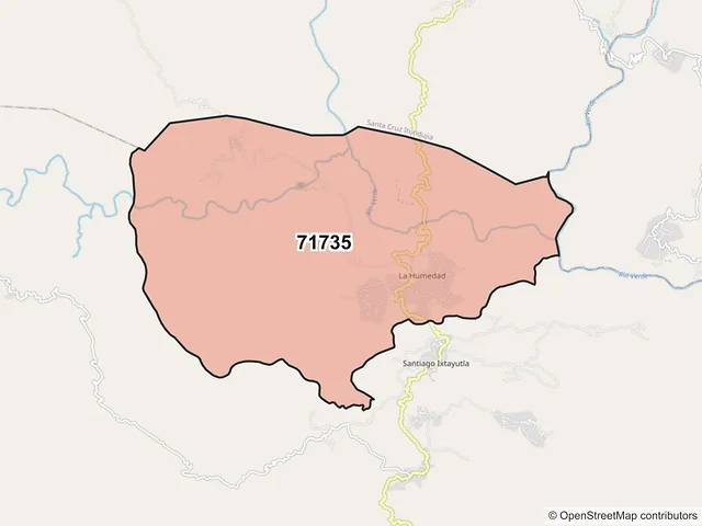 Mapa del código postal 71735, Santiago Ixtayutla, Oaxaca