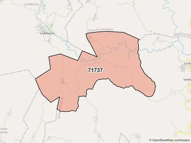 Mapa del código postal 71737, Santiago Ixtayutla, Oaxaca