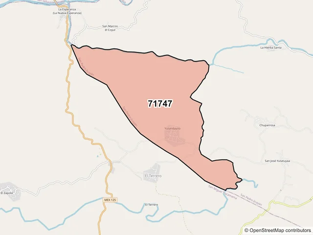 Mapa del código postal 71747, San Pedro Jicayán, Oaxaca