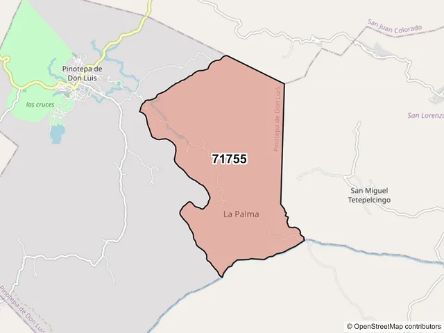Mapa del código postal 71755, Pinotepa de Don Luis, Oaxaca