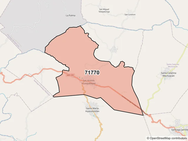 Mapa del código postal 71770, San Andrés Huaxpaltepec, Oaxaca