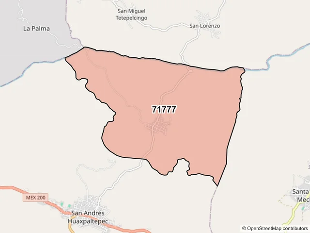 Mapa del código postal 71777, San Andrés Huaxpaltepec, Oaxaca