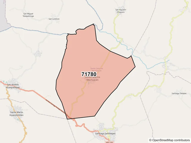 Mapa del código postal 71780, Santa Catarina Mechoacán, Oaxaca