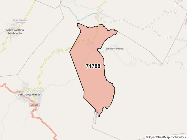 Mapa del código postal 71788, Santiago Tetepec, Oaxaca