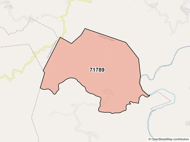 Mapa del código postal 71789, Santiago Tetepec, Oaxaca