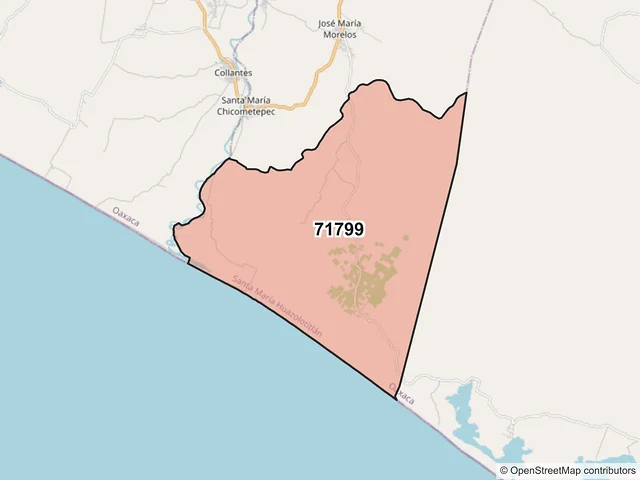 Mapa del código postal 71799, Santa María Huazolotitlán, Oaxaca