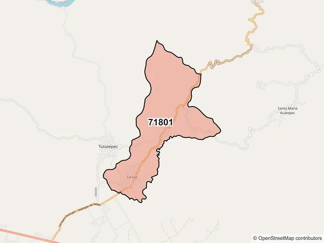 Mapa del código postal 71801, Villa de Tututepec, Oaxaca