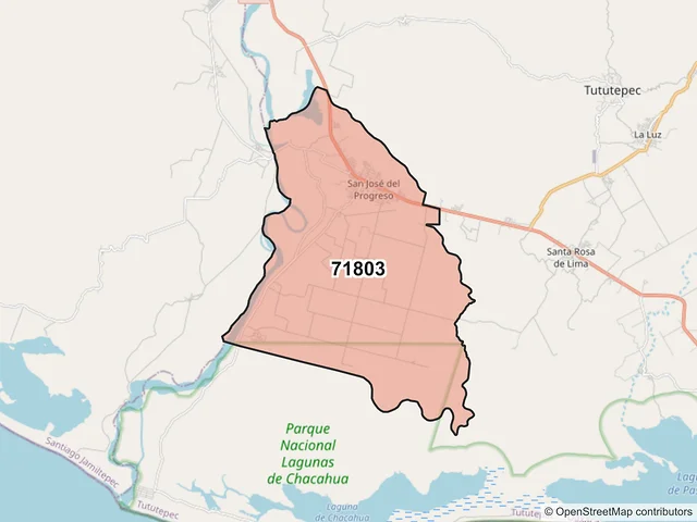 Mapa del código postal 71803, Villa de Tututepec, Oaxaca
