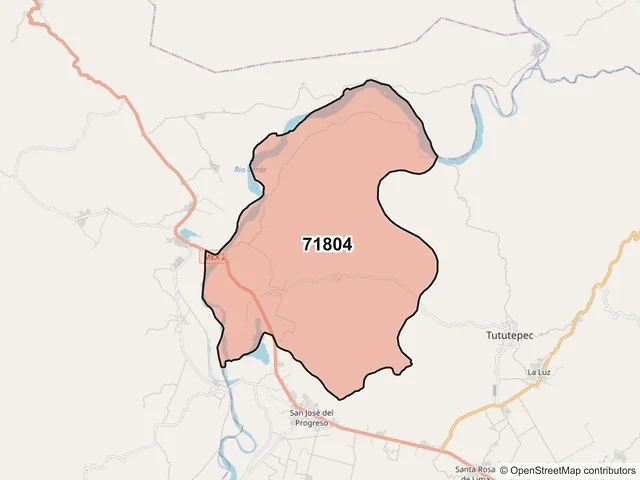 Mapa del código postal 71804, Villa de Tututepec, Oaxaca
