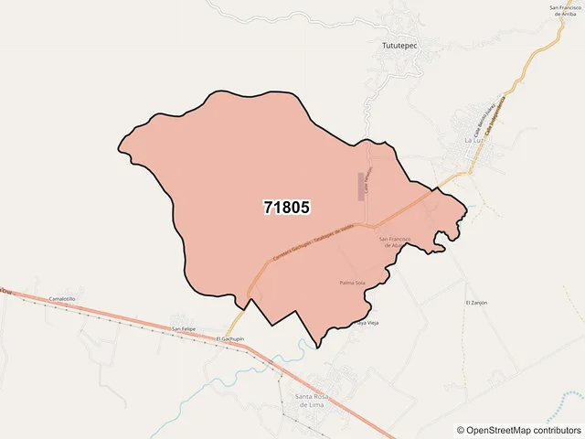Mapa del código postal 71805, Villa de Tututepec, Oaxaca