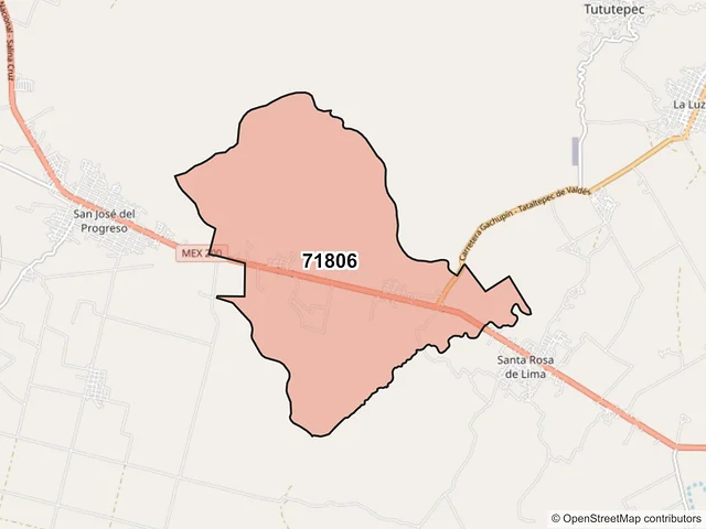 Mapa del código postal 71806, Villa de Tututepec, Oaxaca