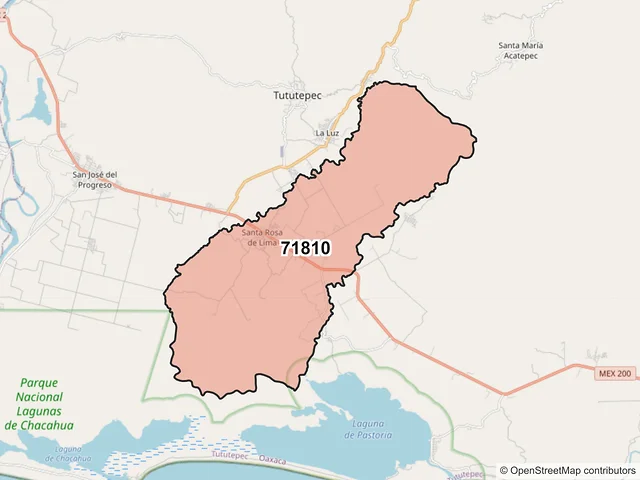 Mapa del código postal 71810, Villa de Tututepec, Oaxaca