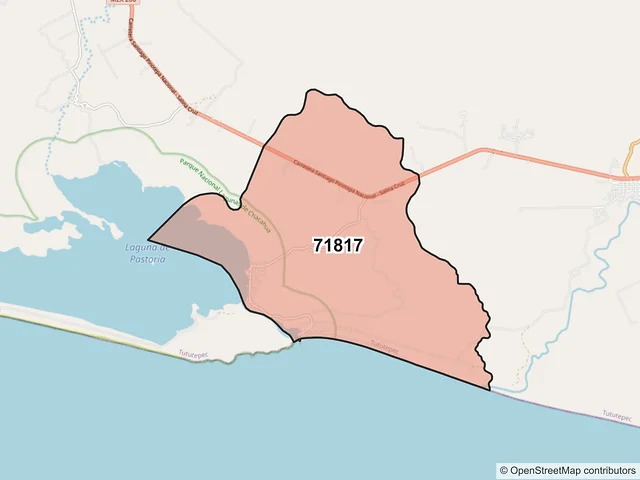 Mapa del código postal 71817, Villa de Tututepec, Oaxaca