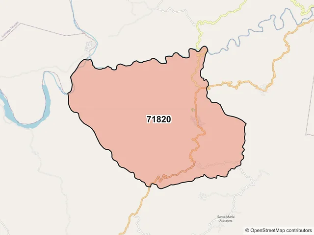 Mapa del código postal 71820, Villa de Tututepec, Oaxaca