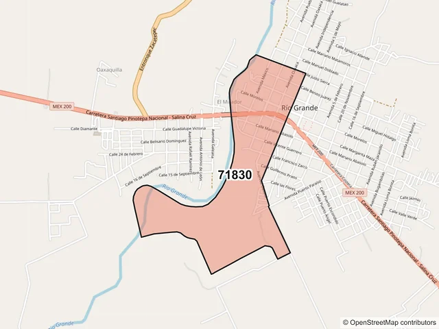 Mapa del código postal 71830, Villa de Tututepec, Oaxaca