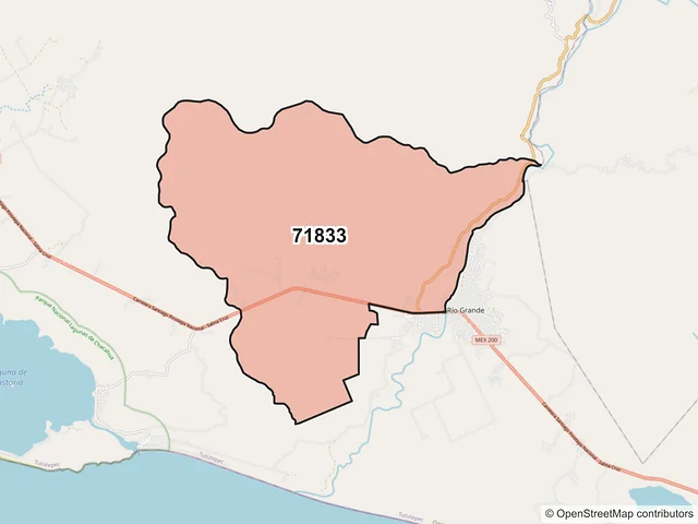 Mapa del código postal 71833, Villa de Tututepec, Oaxaca