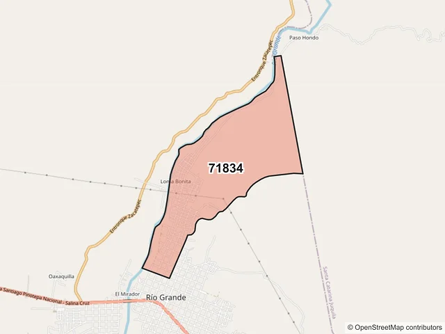 Mapa del código postal 71834, Villa de Tututepec, Oaxaca
