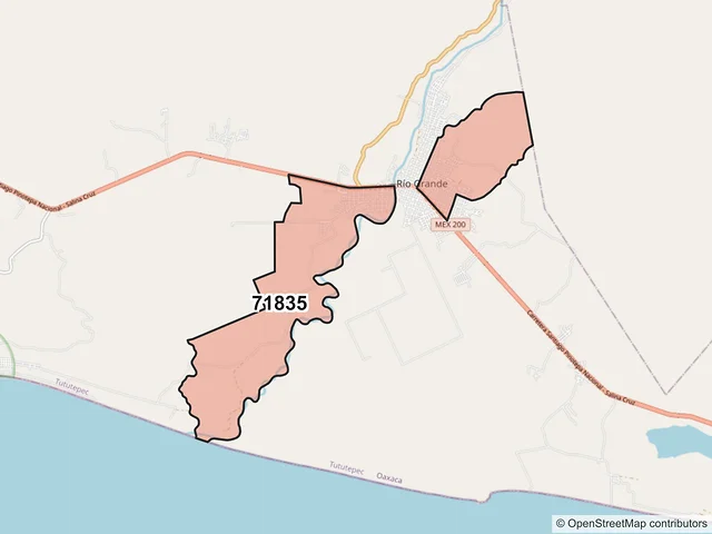 Mapa del código postal 71835, Villa de Tututepec, Oaxaca
