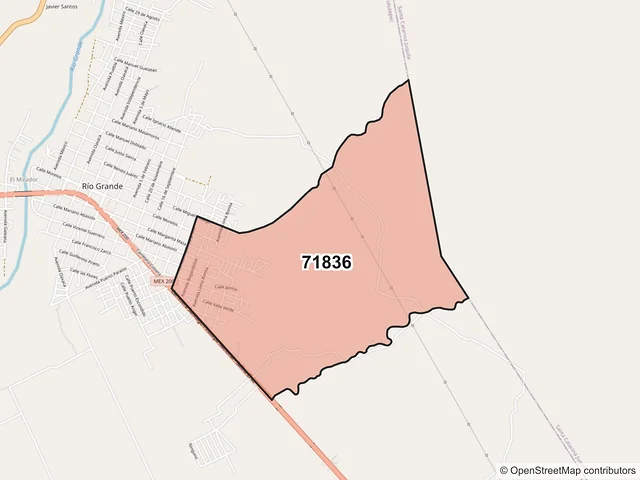 Mapa del código postal 71836, Villa de Tututepec, Oaxaca