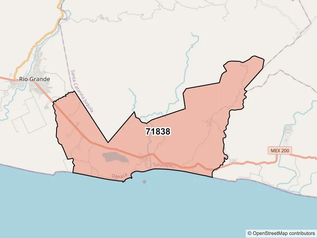 Mapa del código postal 71838, Villa de Tututepec, Oaxaca